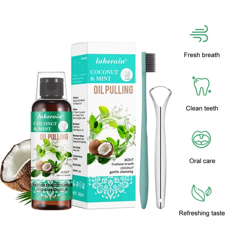 Teeth Whitening With Coconut Oil - 60/100/200/250ml Kokosnuss-Minz-Zahnöl Mundwasser Alkoholfrei Zahnaufhellung Frischer