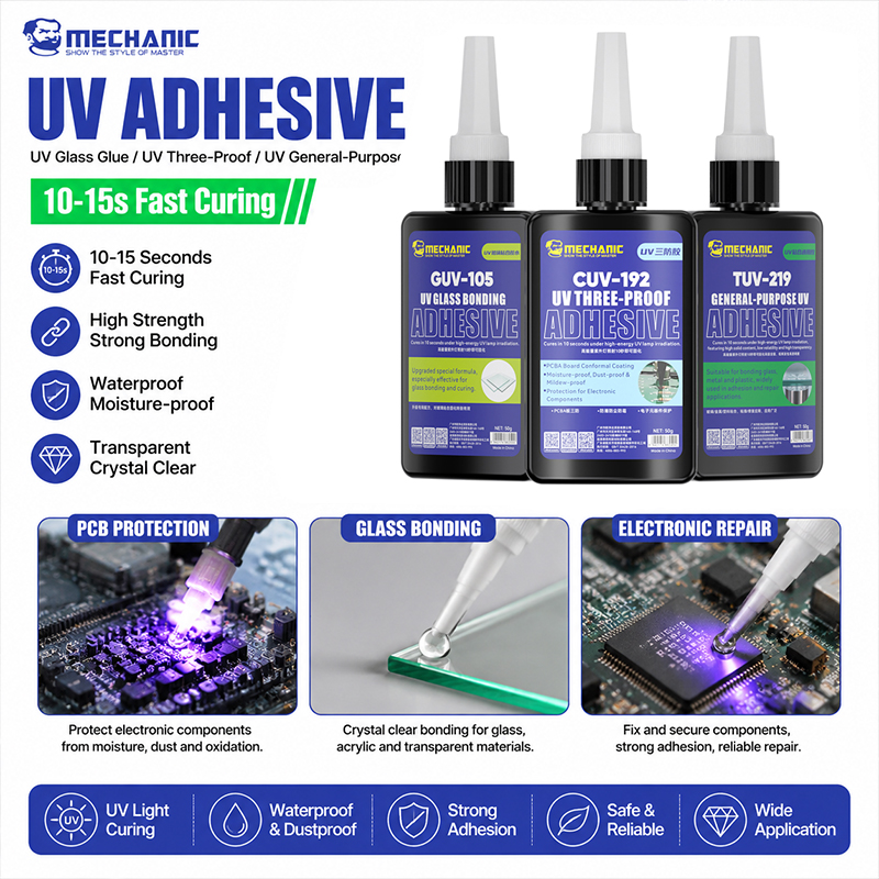 Uv Whitening Kit - MECHANIC UV-Glas-Klebstoff UV-Kleber Transparenter Wasserdichter Härtungskleber