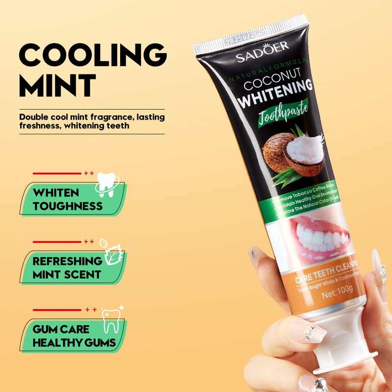 Teeth Whitening With Coconut Oil - SADOER Zahnaufhellungs-Zahnpasta mit Kokosnussöl, sicherer emaillierter