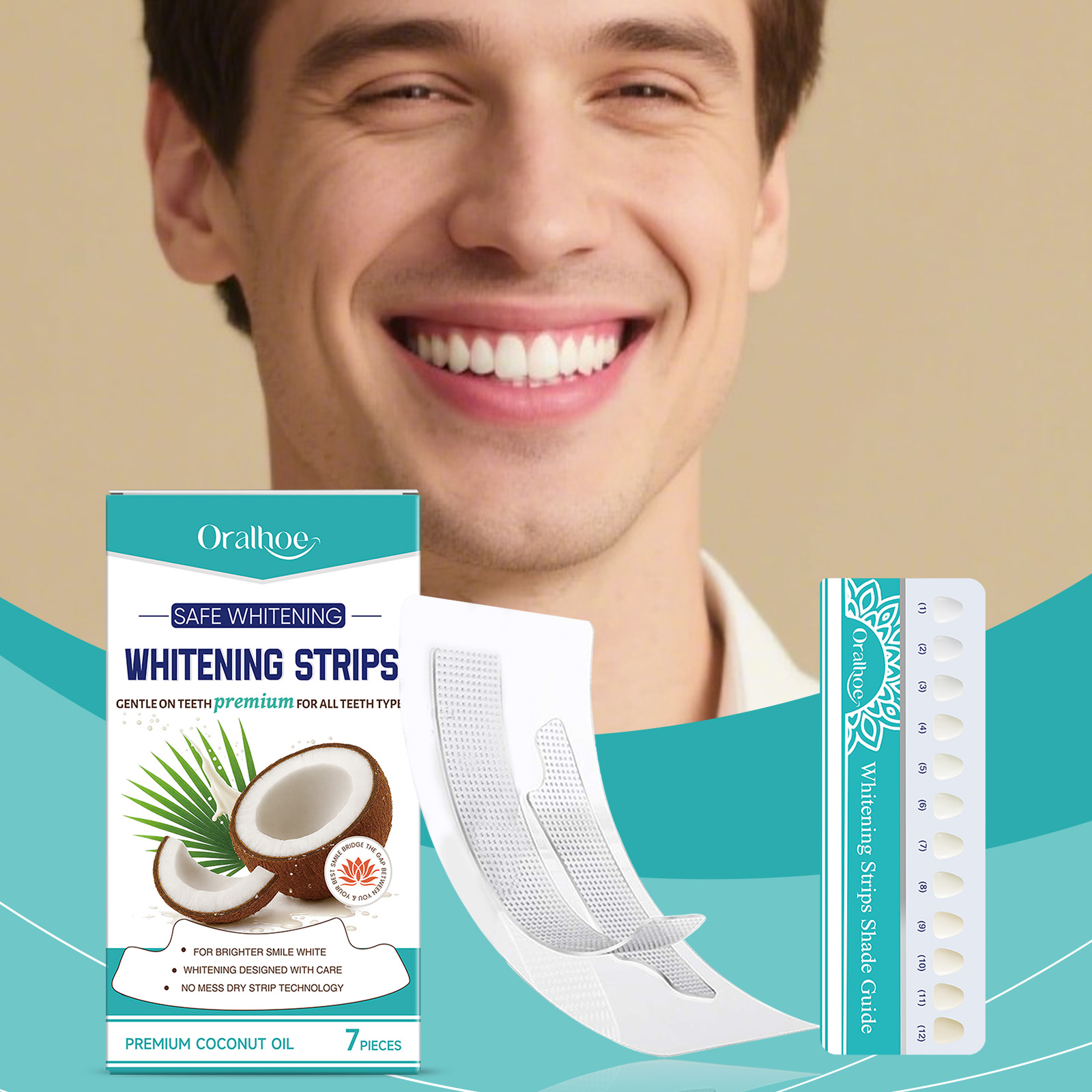 Teeth Whitening With Coconut Oil - Zahnaufhellungsstreifen mit Kokosnussöl, 7er-Pack, sanft und